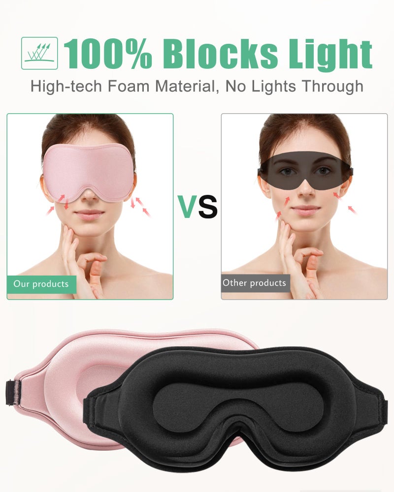BeeVines 2 Pack 3D Contoured Sleep Mask Sleeping Eye Masks for Lash Extensions, Night Molded Mask with Adjustable Strap, 100% Block Light Eye Shade Cover for Traveling Yoga Nap - Image 3